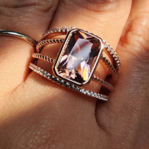 JTV Jewelry - NIB HUGE 4.12ctw Blush Pink Zircon 18K RG over 925 Ring Size 9